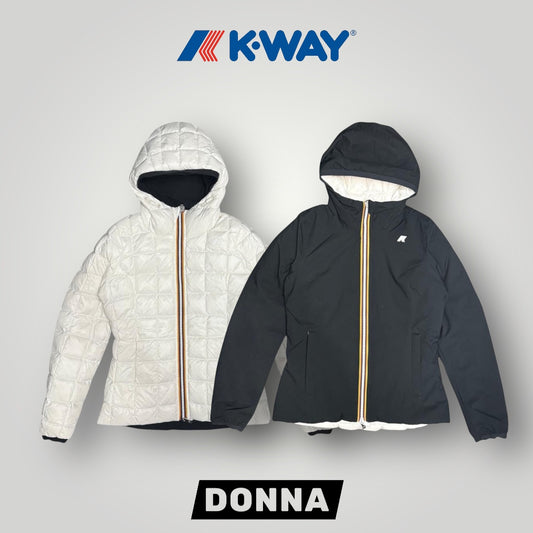 Giubbotto K-WAY Donna reversibile, mod.Lily St Thermo Double, Col.Black Pure-White Gardenia