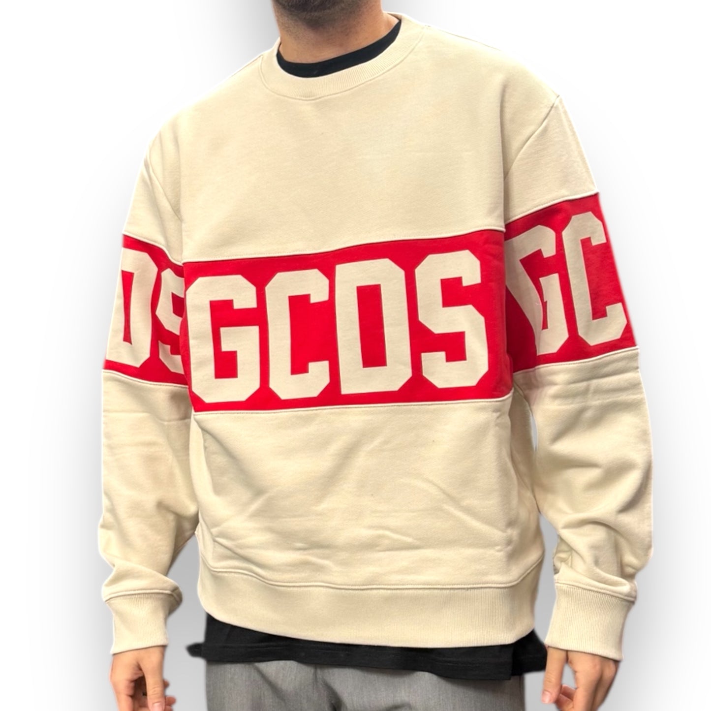 Felpa GCDS girocollo, tex.garzato, col.Beige/Rosso