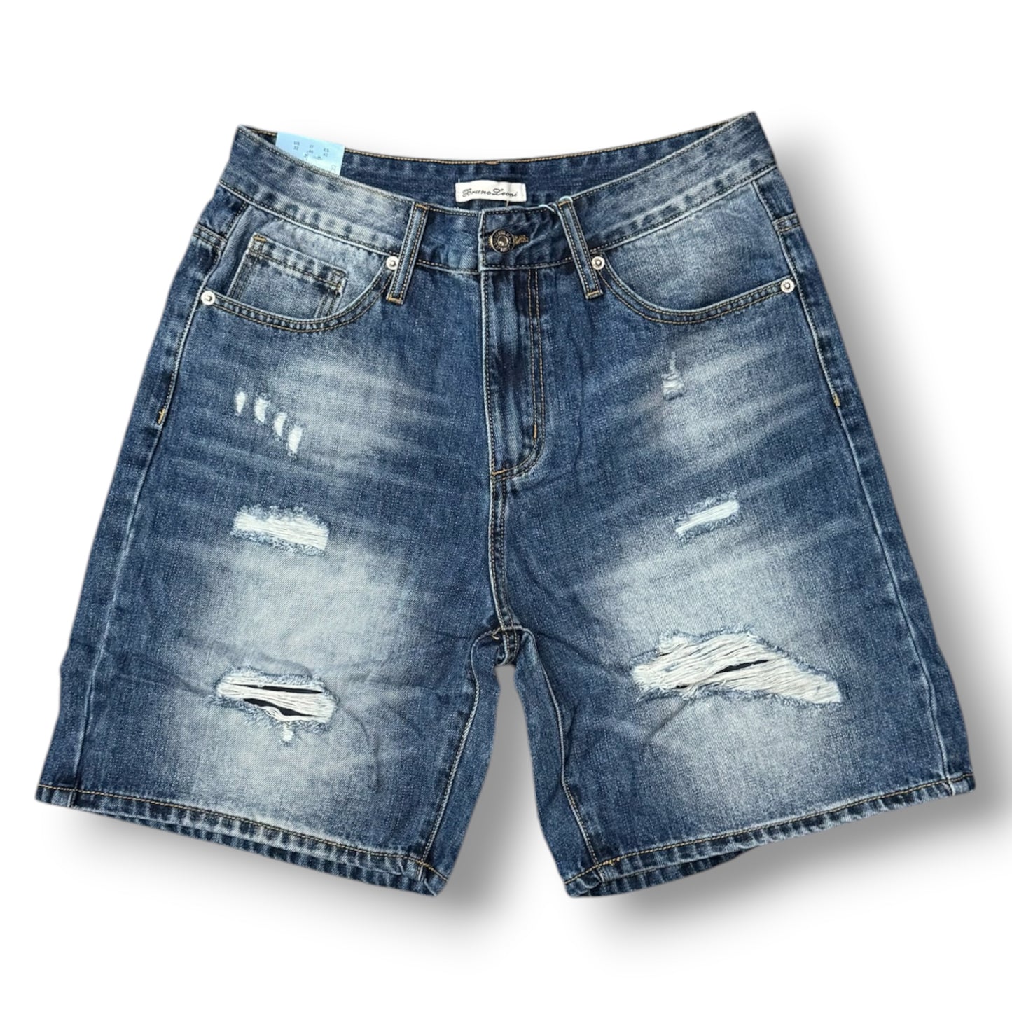 BRUNO LEONI - Bermuda Uomo strappato (lunghezza sopra al ginocchio), Col.Blu Denim