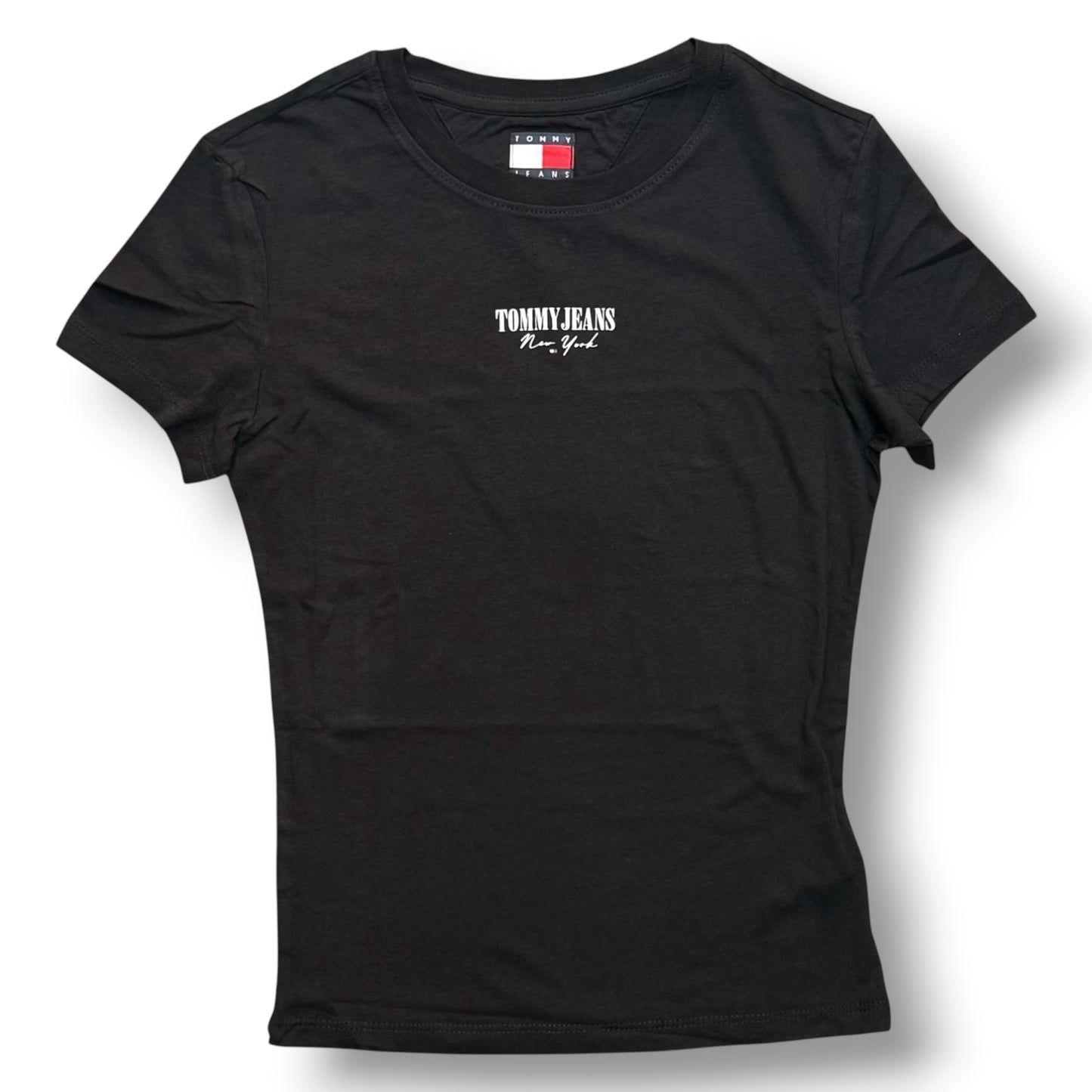 TOMMY JEANS- T-shirt Donna, con stampa frontale, Slim Fit, col.Nero