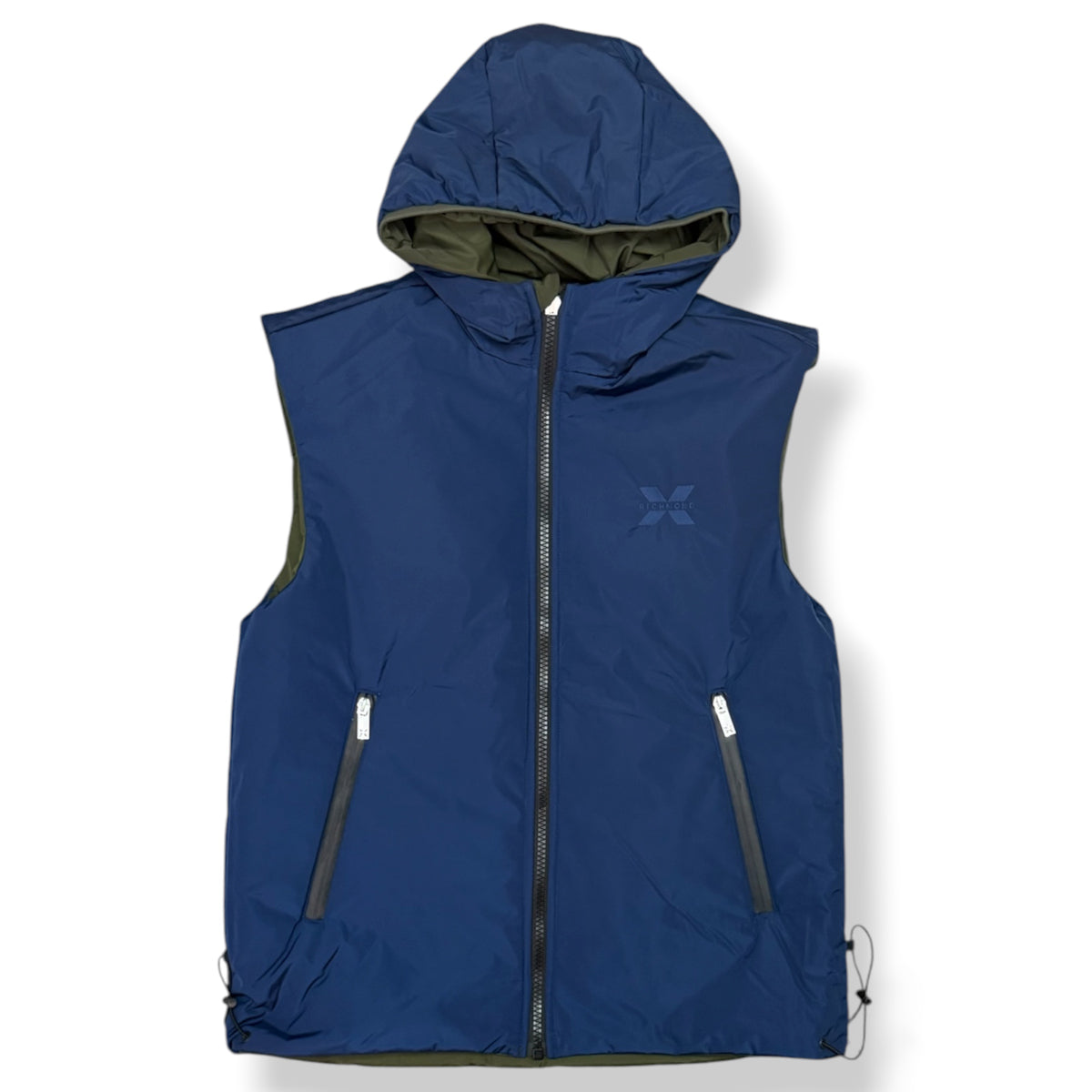 JOHN RICHMOND- Giubbotto smanicato Uomo, reversibile, con logo ricamato lato cuore, col.Verde/Blu