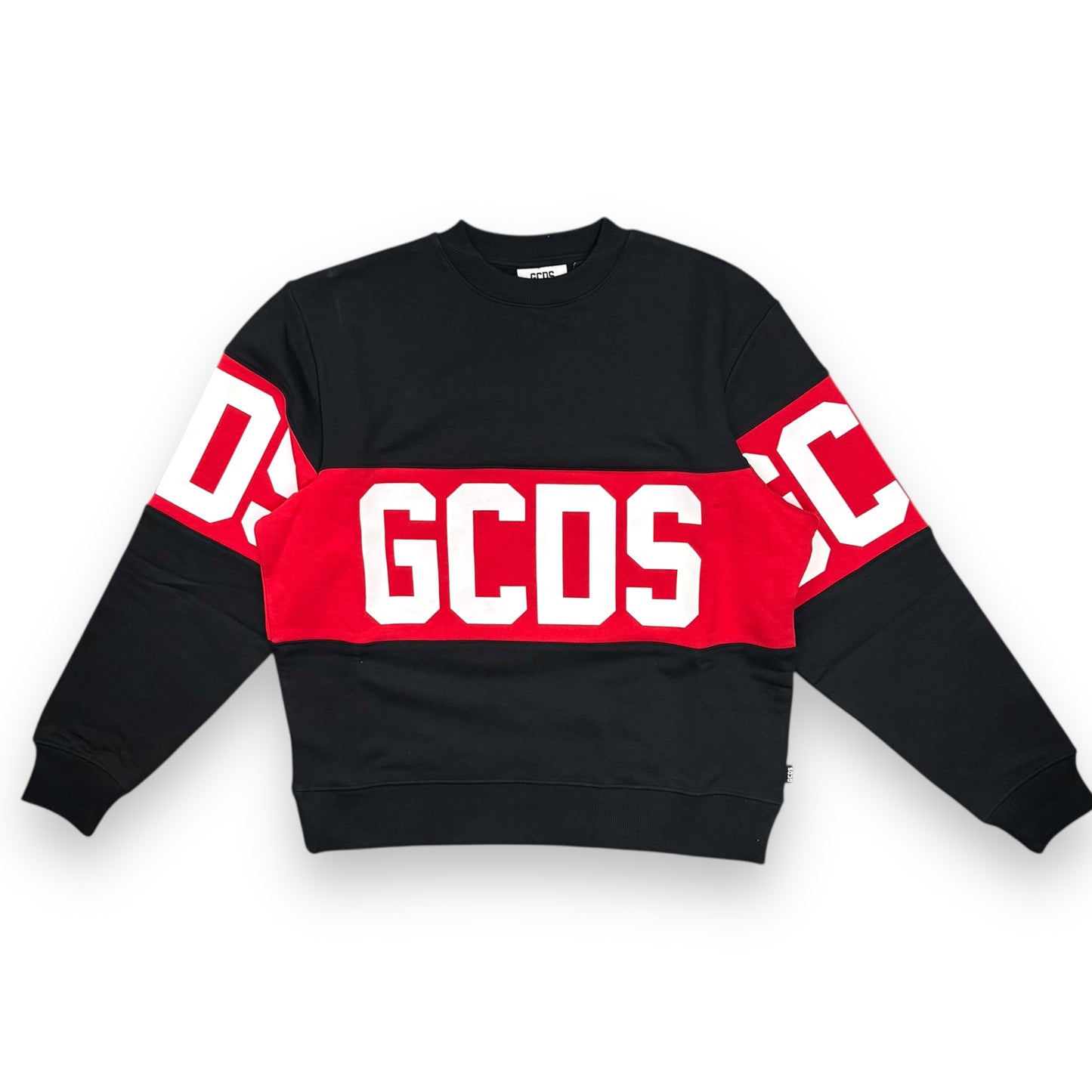 Felpa GCDS girocollo, tex.garzato, col.Nero/Rosso