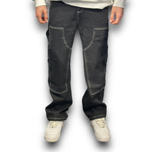 Carica l&#39;immagine nel visualizzatore di Gallery, Jeans baggy nero con cuciture a contrasto LUKAS KIMI (toppe + tasche laterali)
