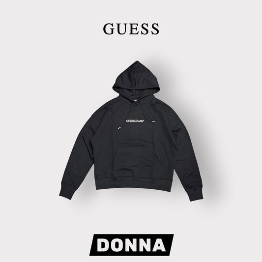 GUESS-Felpa estiva Donna, con cappuccio e ricamo frontale, tex.cotone garzato, Col.Nero