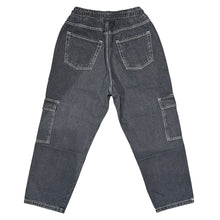 Carica l&#39;immagine nel visualizzatore di Gallery, Jeans con molla in denim-nero cargo con cuciture a contrasto (vestibilità baggy) LUKAS KIMI

