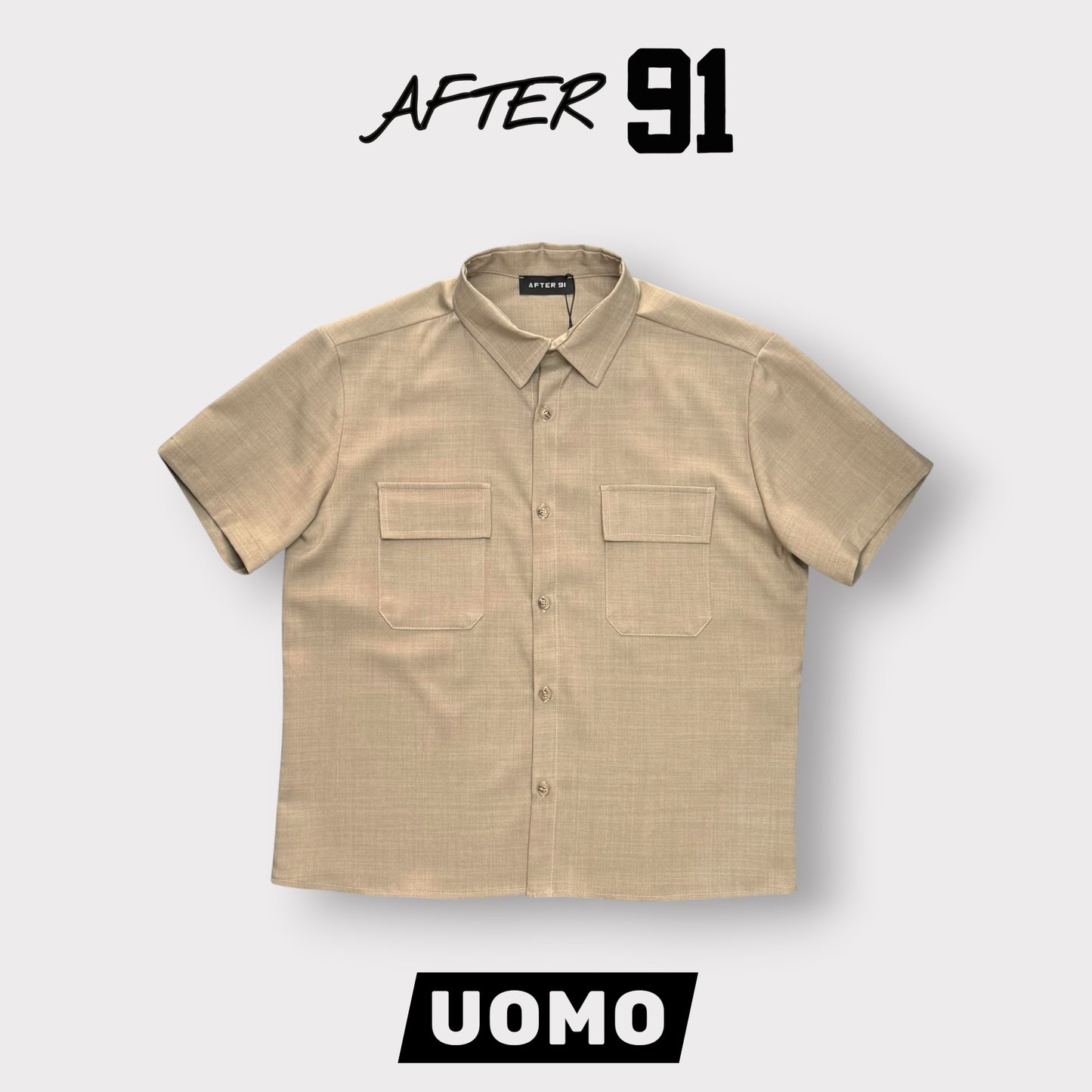 AFTER 91- Camicia Uomo mezza manica, Boxy Fit ,Col.Beige