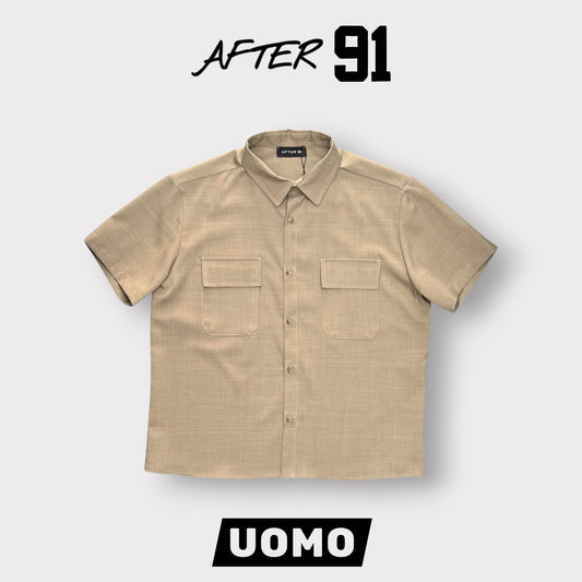 AFTER 91- Camicia Uomo mezza manica, Boxy Fit ,Col.Beige