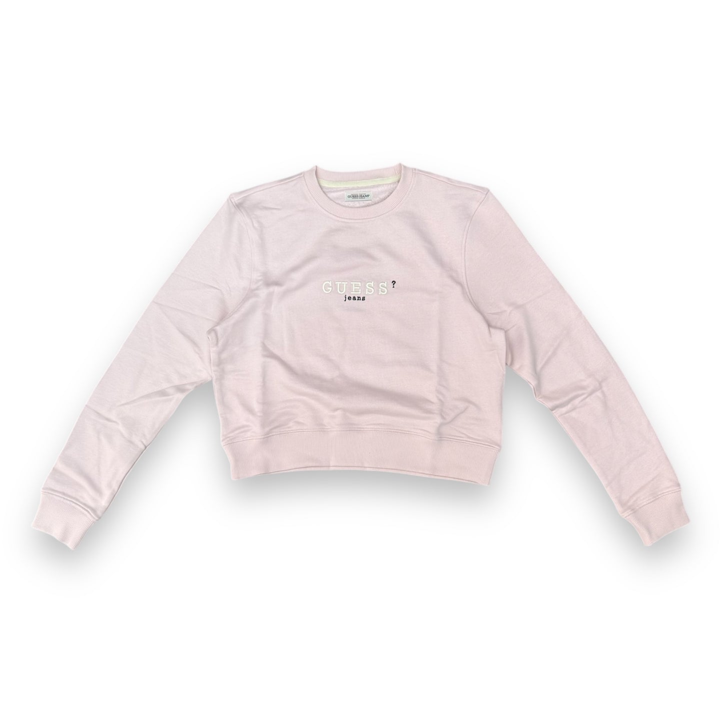 Felpa GUESS JEANS Donna con ricamo frontale, tex. cotone garzato, Cropped Fit , Col. Rosa