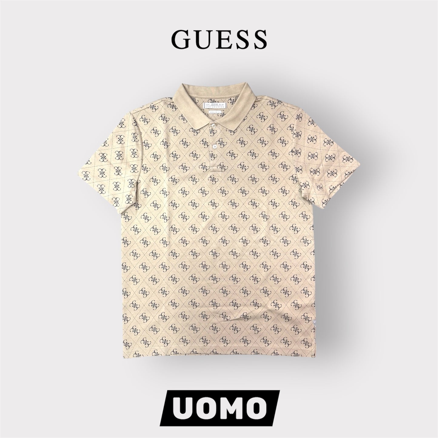 GUESS- Polo Uomo, in maglina, Regular Fit, col.Beige a fantasia