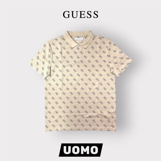 GUESS- Polo Uomo, in maglina, Regular Fit, col.Beige a fantasia