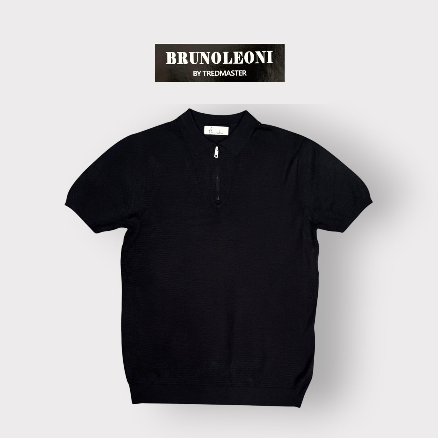 BRUNO LEONI - Polo Uomo con mezza zip, in filo, Col.Nero