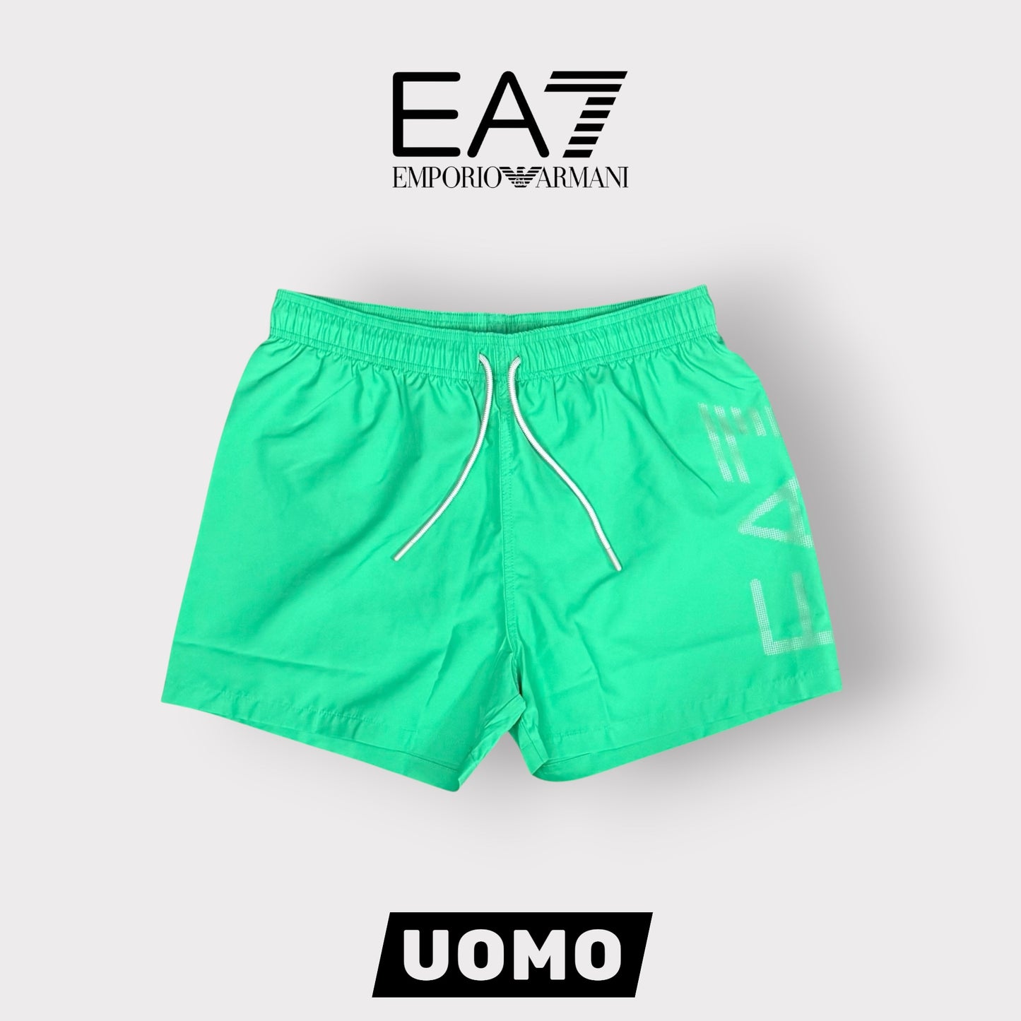 EMPORIO ARMANI- Costume Uomo con scritta sulla gamba, Col.Verde