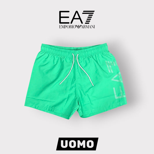 EMPORIO ARMANI- Costume Uomo con scritta sulla gamba, Col.Verde