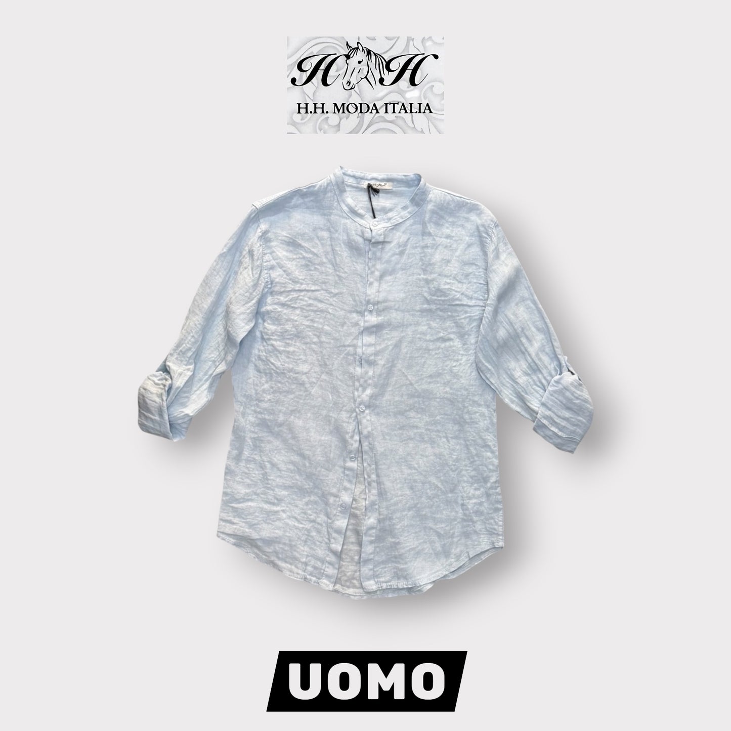 Camicia senza colletto, Tex.Lino, Col.Celeste
