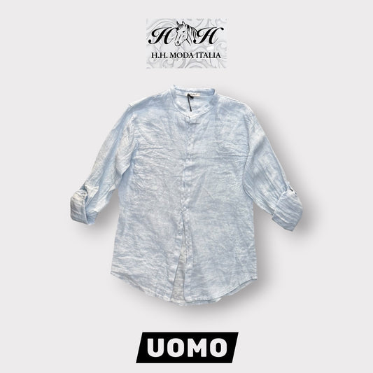 Camicia senza colletto, Tex.Lino, Col.Celeste