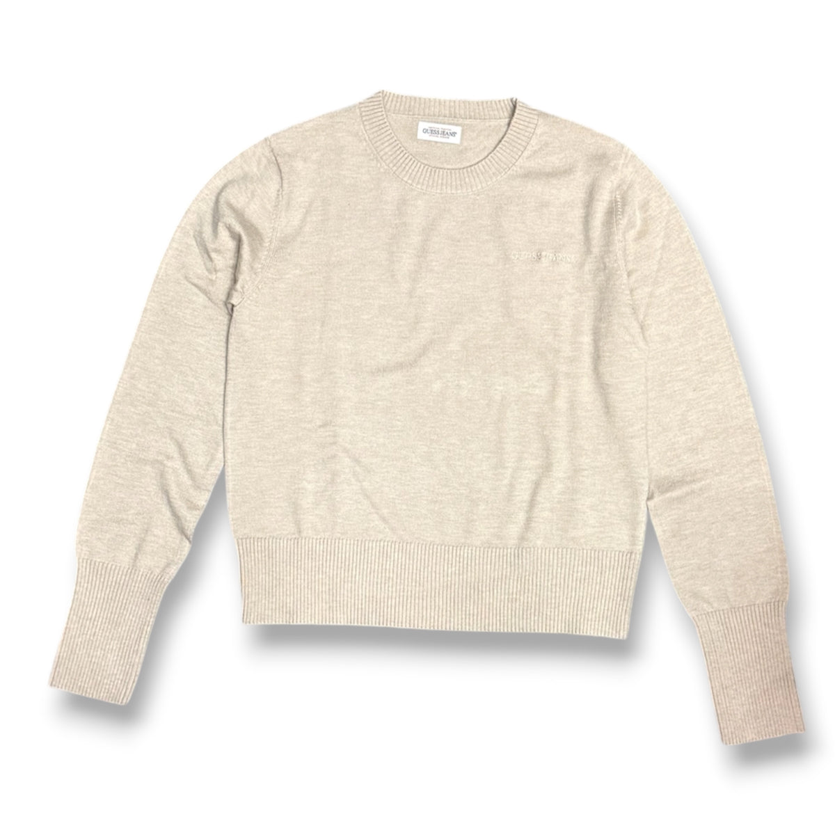 GUESS - Maglioncino Donna, con logo ricamato lato cuore, Col.Beige