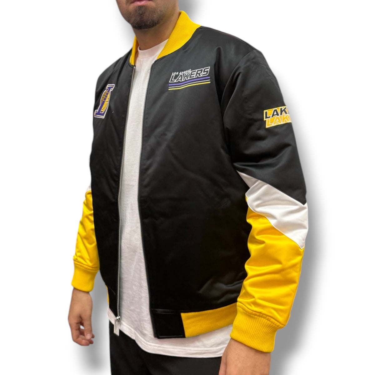 MITCHELL&NESS- Giubbotto Uomo, mod.Varsity Jacket, Los Angeles Lakers, col.Nero/Giallo/Bianco