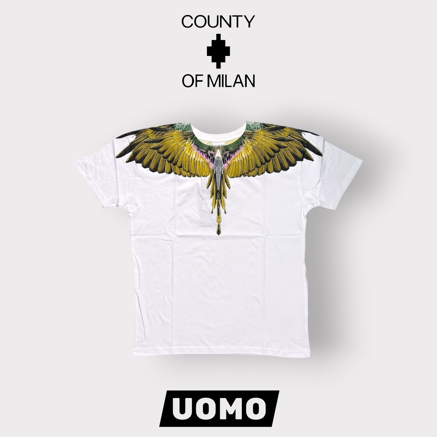 COUNTY OF MILAN- T-Shirt Uomo con stampa Gialla, Col.Bianco