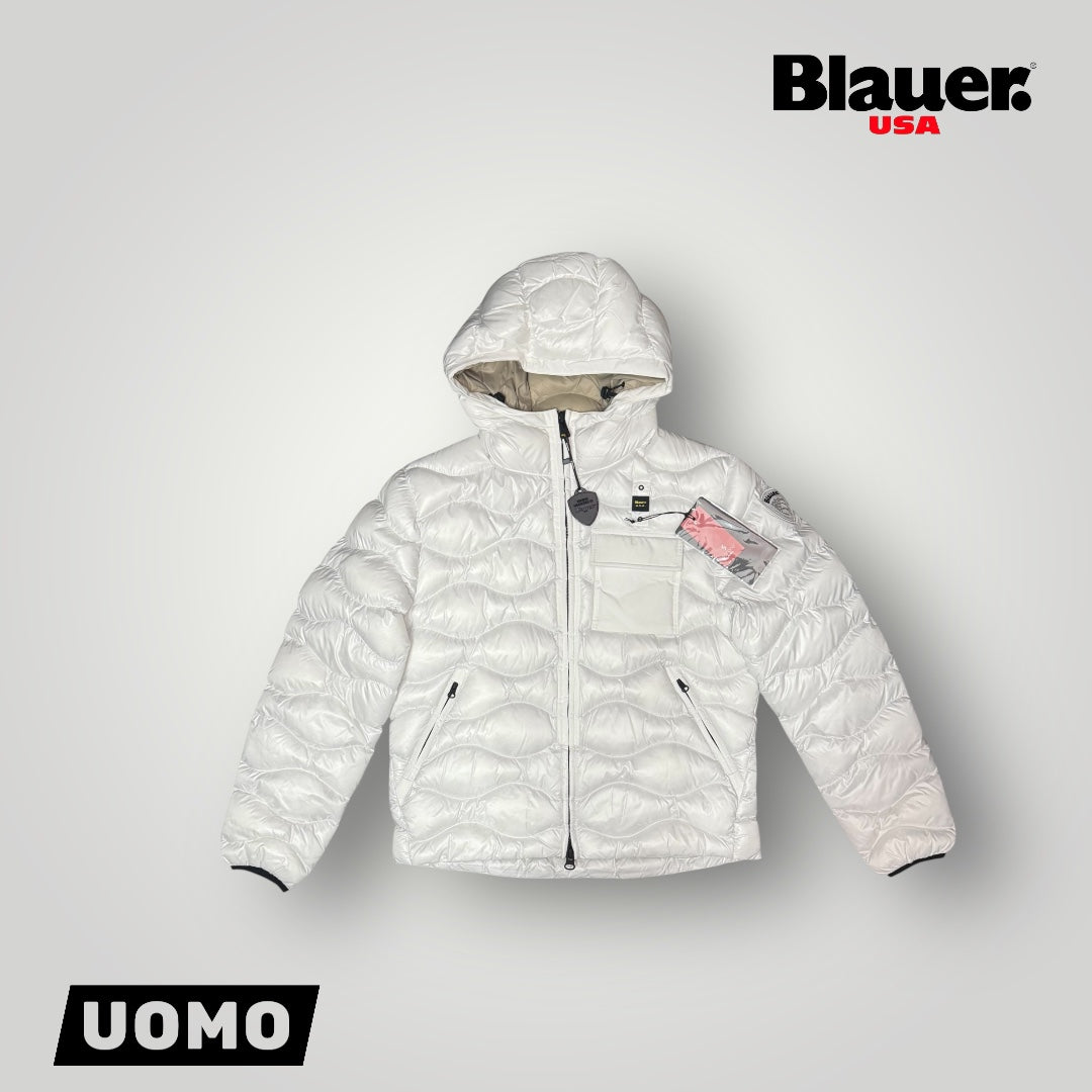 Giubbotto BLAUER con trama ad onde e taschino in petto,Col.Bianco imbott.(Ovatta - 2025)