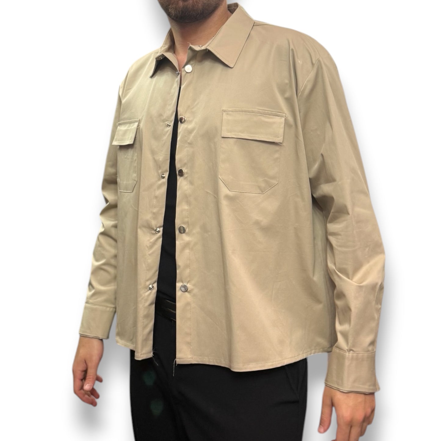 AFTER 91- Camicione Uomo con bottoni, BoxyFit, Col.Beige