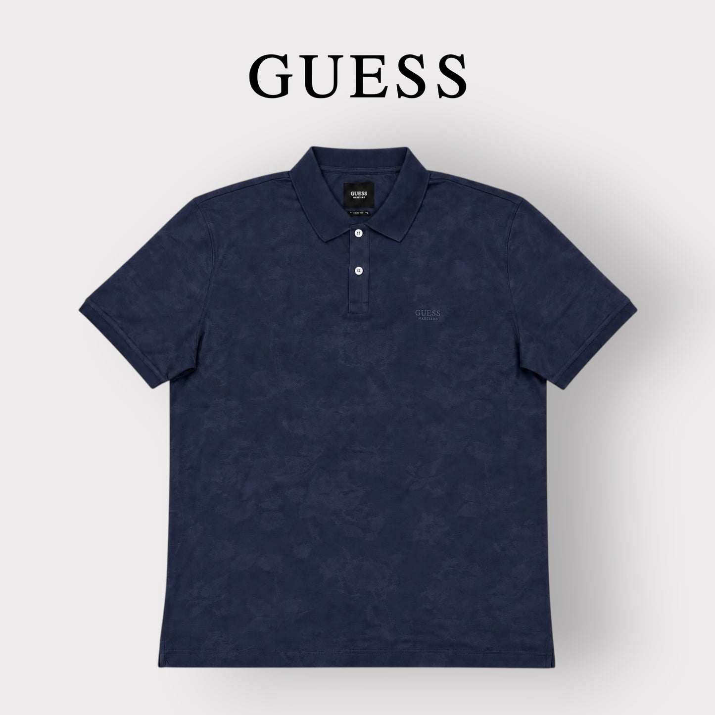 GUESS- Polo Uomo, con trama a fiori, in tessuto tecnico, RegularFit, Col.Blu