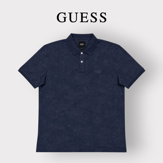 GUESS- Polo Uomo, con trama a fiori, in tessuto tecnico, RegularFit, Col.Blu