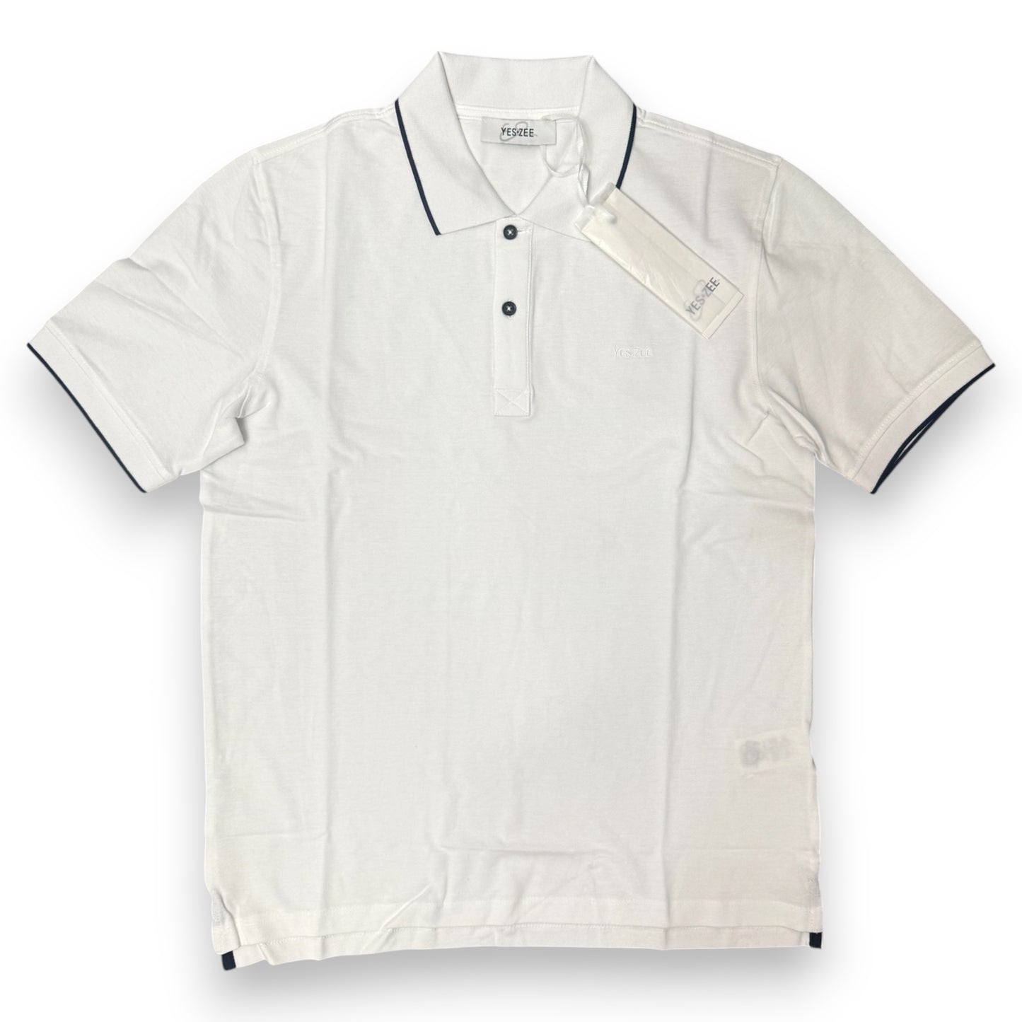 Polo YES-ZEE in piquet con righino sul collo, col.Bianco