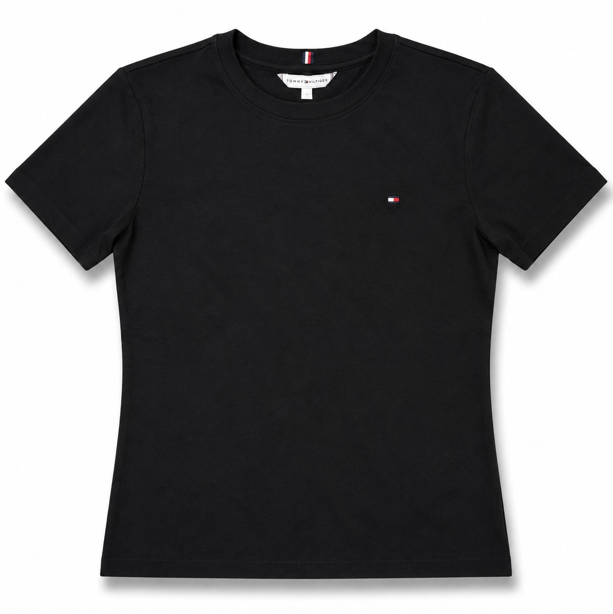 TOMMY HILFIGER- T-shirt Donna, con logo ricamato lato cuore, Slim Fit, col.Nero