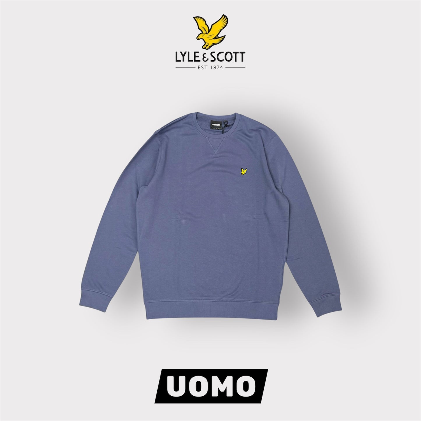 LYLE SCOTT- Felpa estiva Uomo girocollo, tex.cotone garzato, Col.Cool Indigo