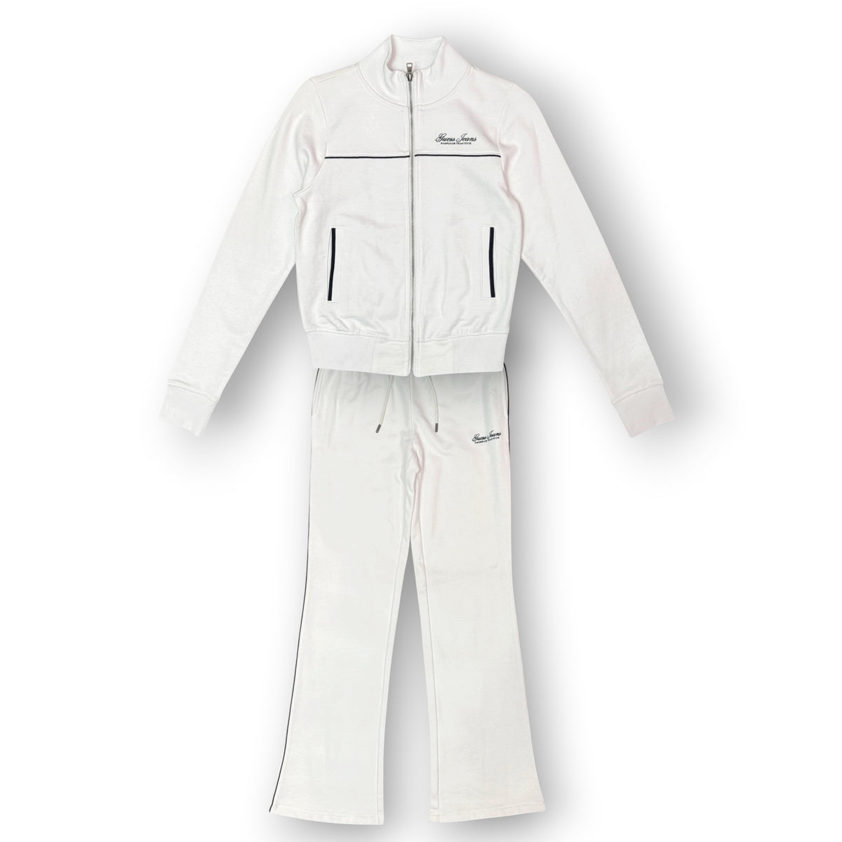GUESS- Tuta completa Donna, con stampa schienale, pantalone fondo largo, Col.Bianco