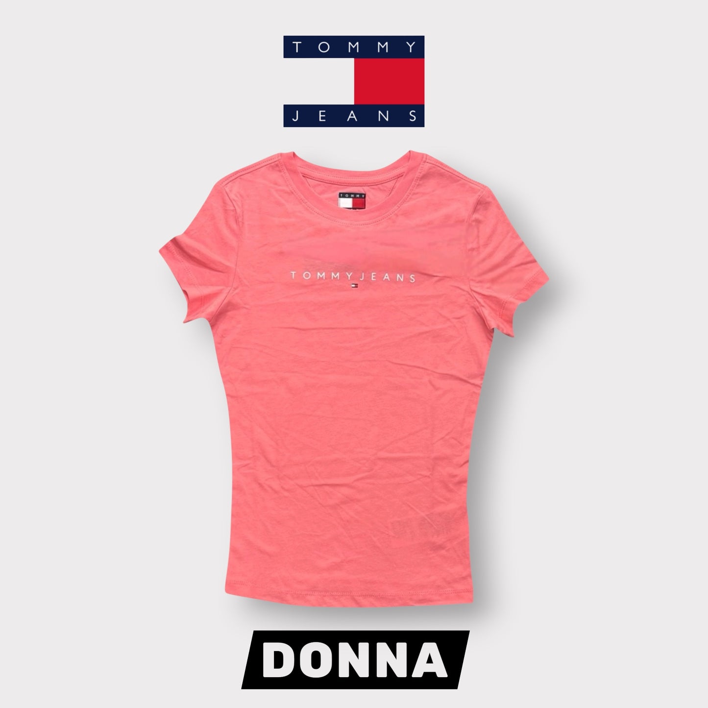 TOMMY JEANS- T-shirt Donna, con scritta in rilievo, Slim Fit, col.Rosa