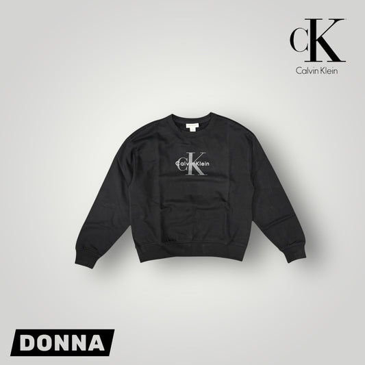 Felpa CALVIN KLEIN Donna girocollo, tex. cotone garzato, Col.Nero