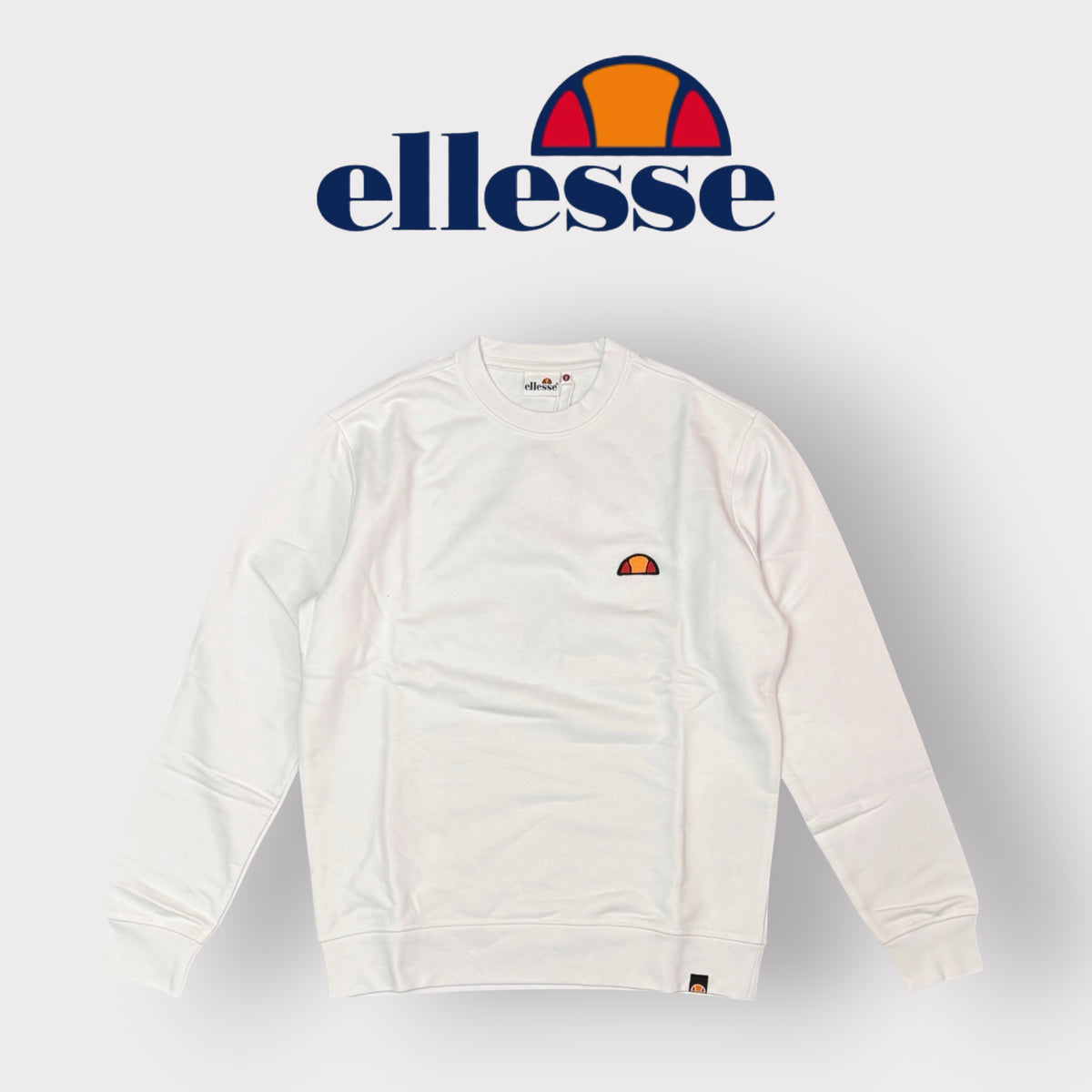 ELLESSE - Felpa Uomo con logo ricamato lato cuore, girocollo, Col.Bianco