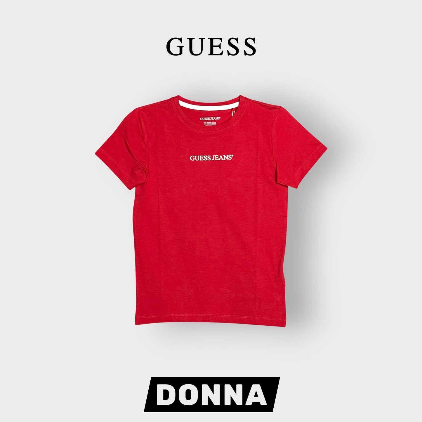 GUESS JEANS- T-shirt Donna, SlimFit, con scritta frontale, col.Rosso