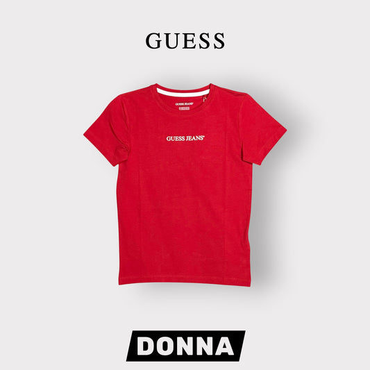 GUESS JEANS- T-shirt Donna, SlimFit, con scritta frontale, col.Rosso