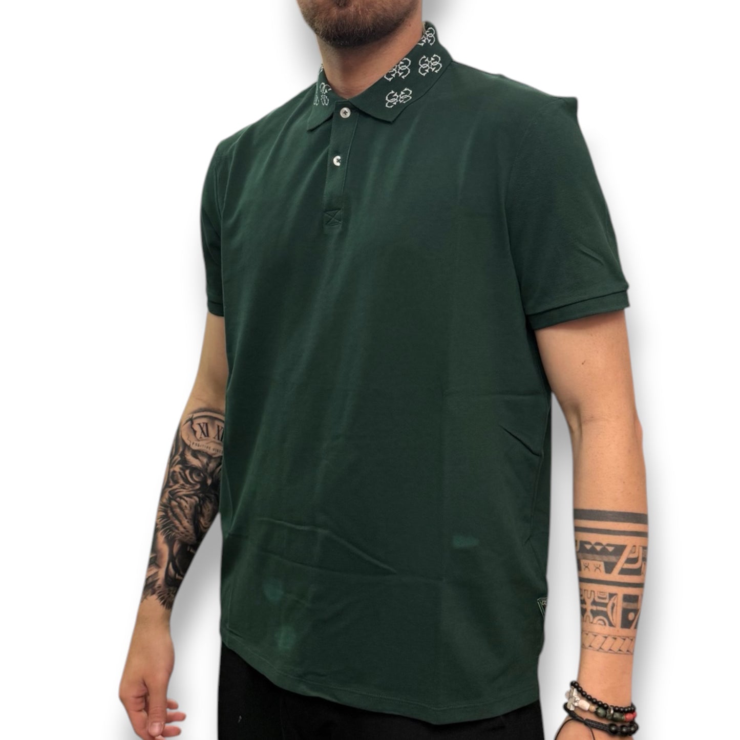 GUESS- Polo Uomo, con logo sul colletto, Regular Fit, col.Verde