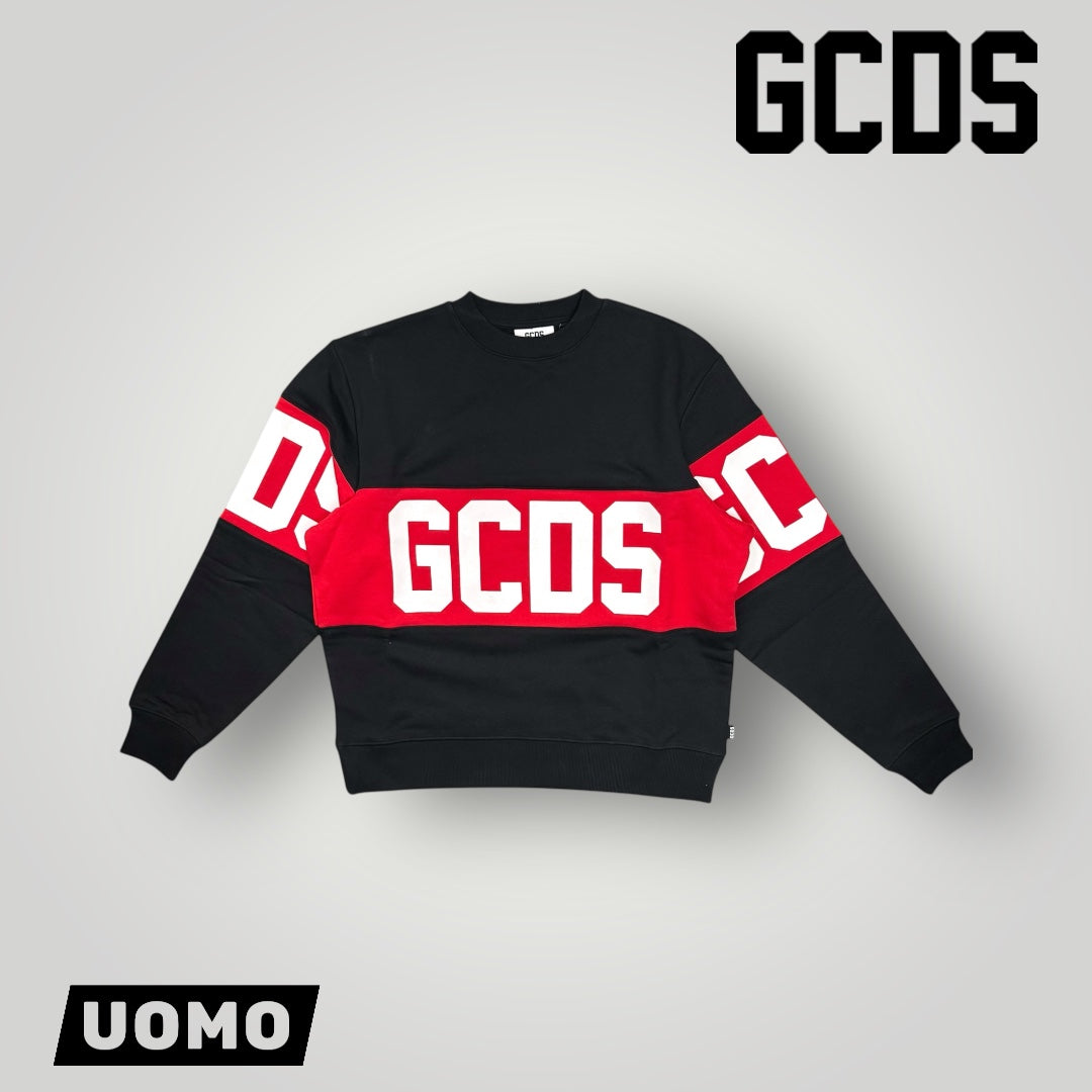 Felpa GCDS girocollo, tex.garzato, col.Nero/Rosso