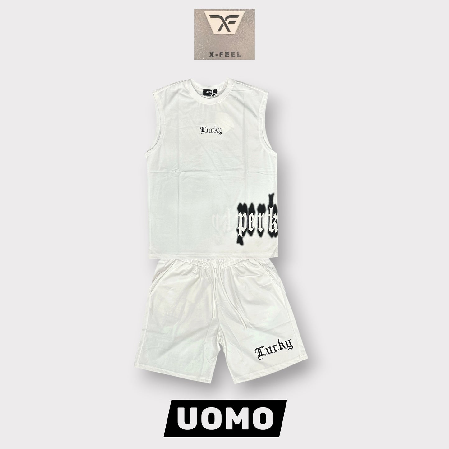 X - FEEL - Completino estivo Uomo con scritta ricamata, Col.Bianco