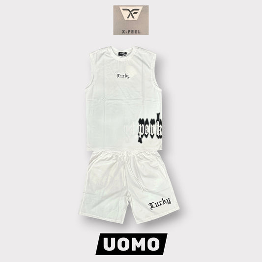 X-FEEL - Completino estivo Uomo con scritta ricamata, Col.Bianco