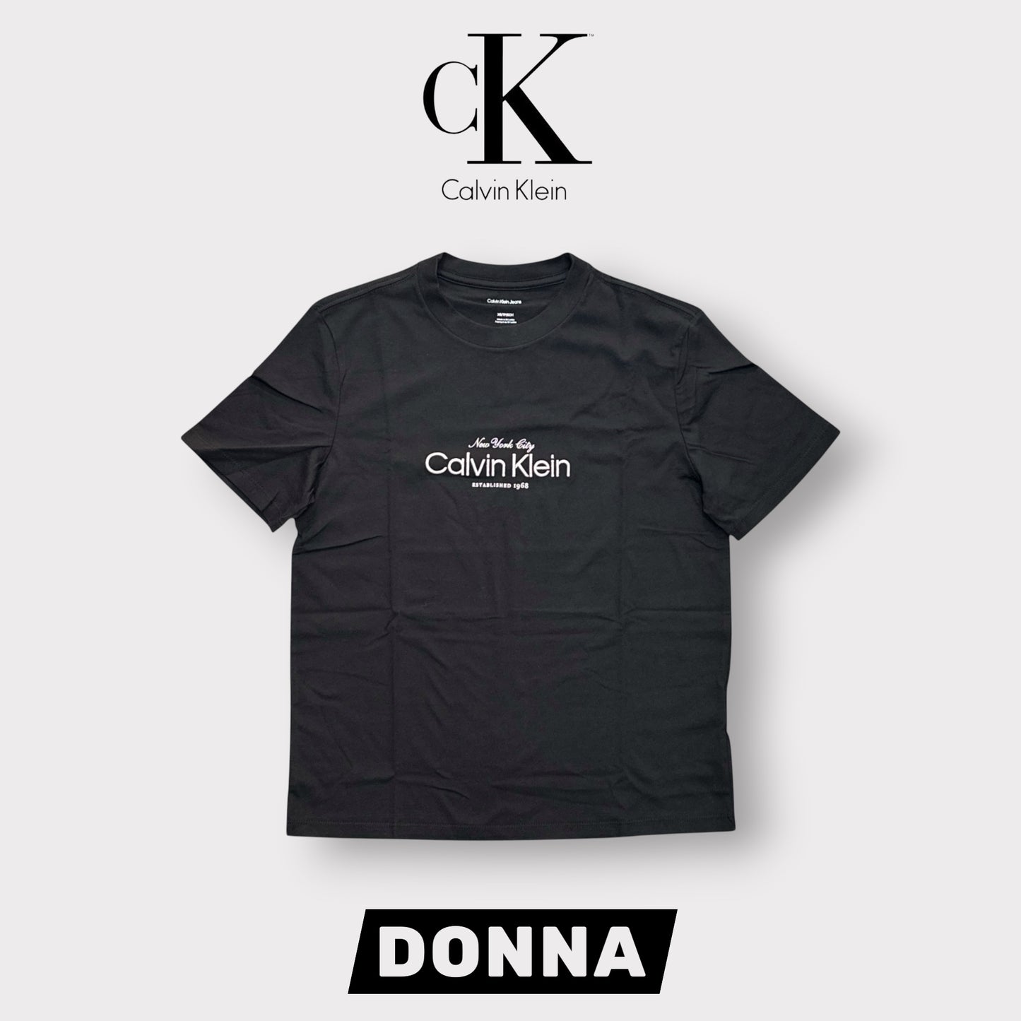 CALVIN KLEIN- T-shirt Donna, con logo ricamato, Regular Fit, col.Nero