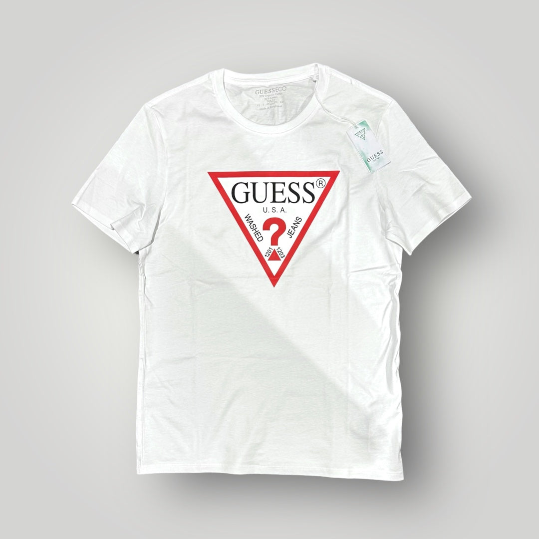 T-shirt GUESS con stampa frontale gommata in rilievo, Slim Fit, col. bianco