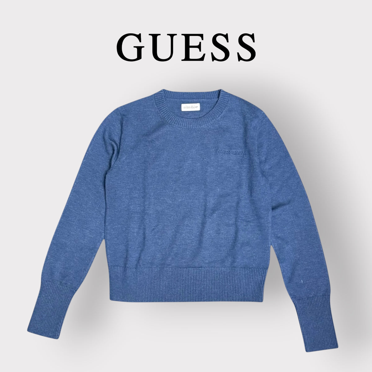 GUESS - Maglioncino Donna, con logo ricamato lato cuore, Col.Blu