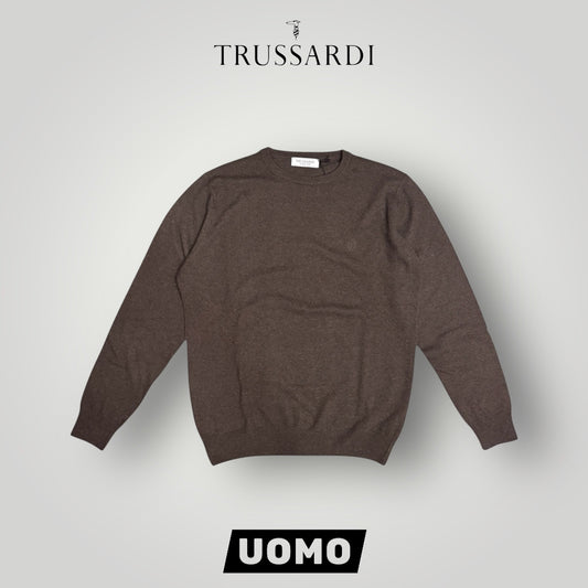Maglioncino TRUSSARDI Uomo, con logo ricamato lato cuore, col.Marrone