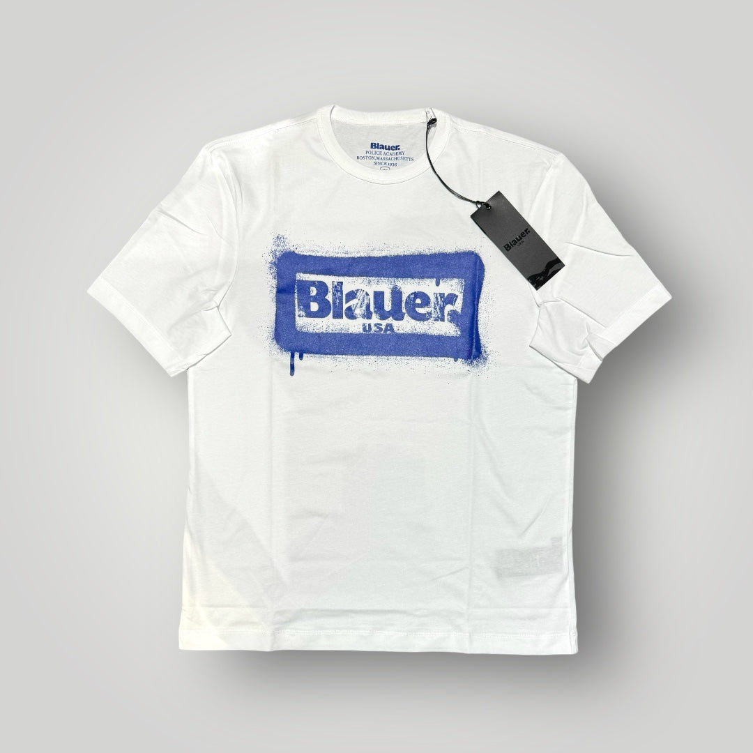 T-shirt BLAUER Uomo bianca con stampa frontale, RegulrFit