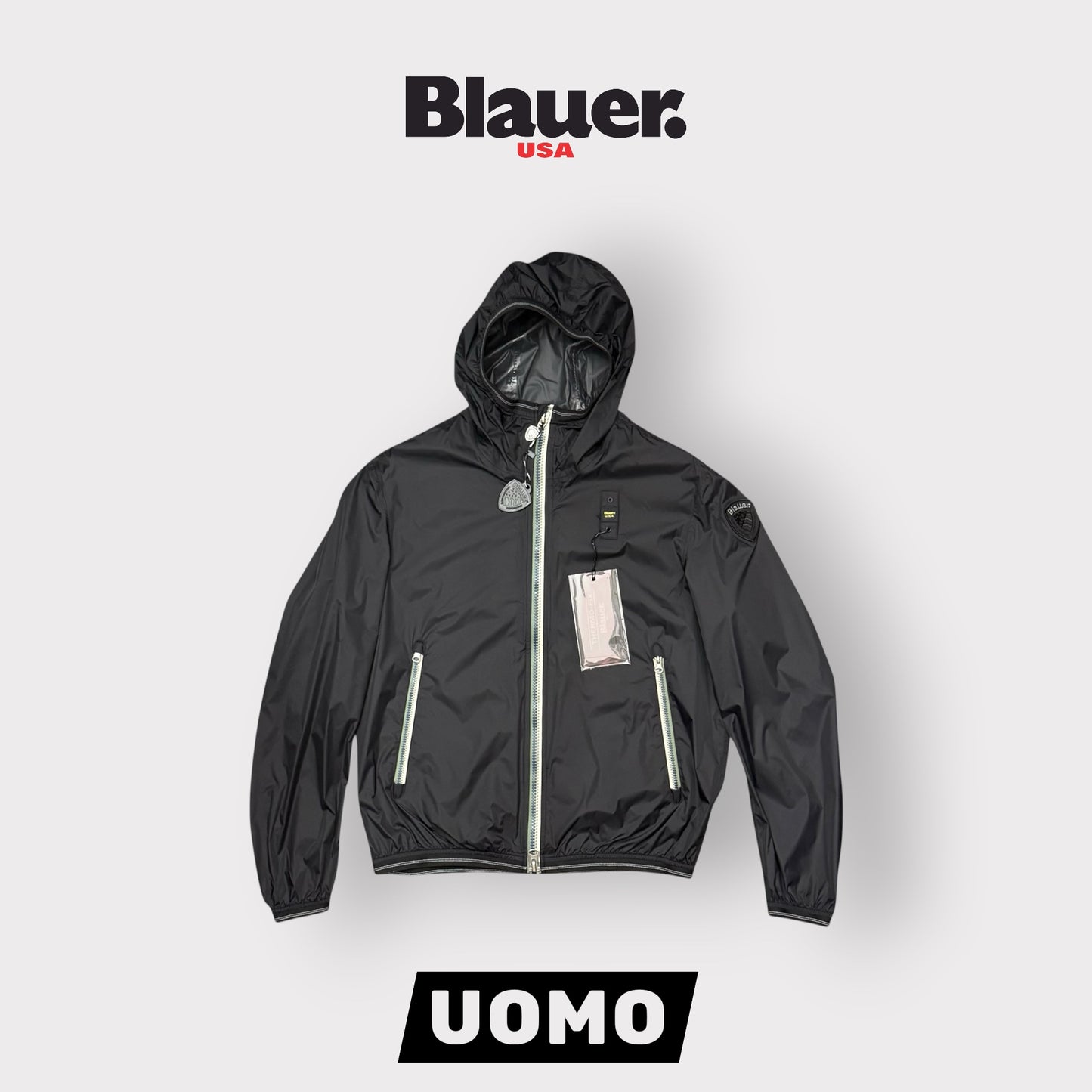 Giubbotto BLAUER Uomo, antivento con cappuccio e zip a contrasto, mod.DODGE, Col.Nero