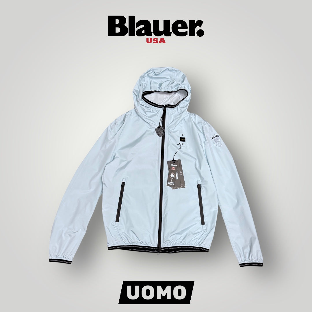 Giubbotto BLAUER Uomo, antivento con cappuccio, mod.FARRIN, Col.Celeste