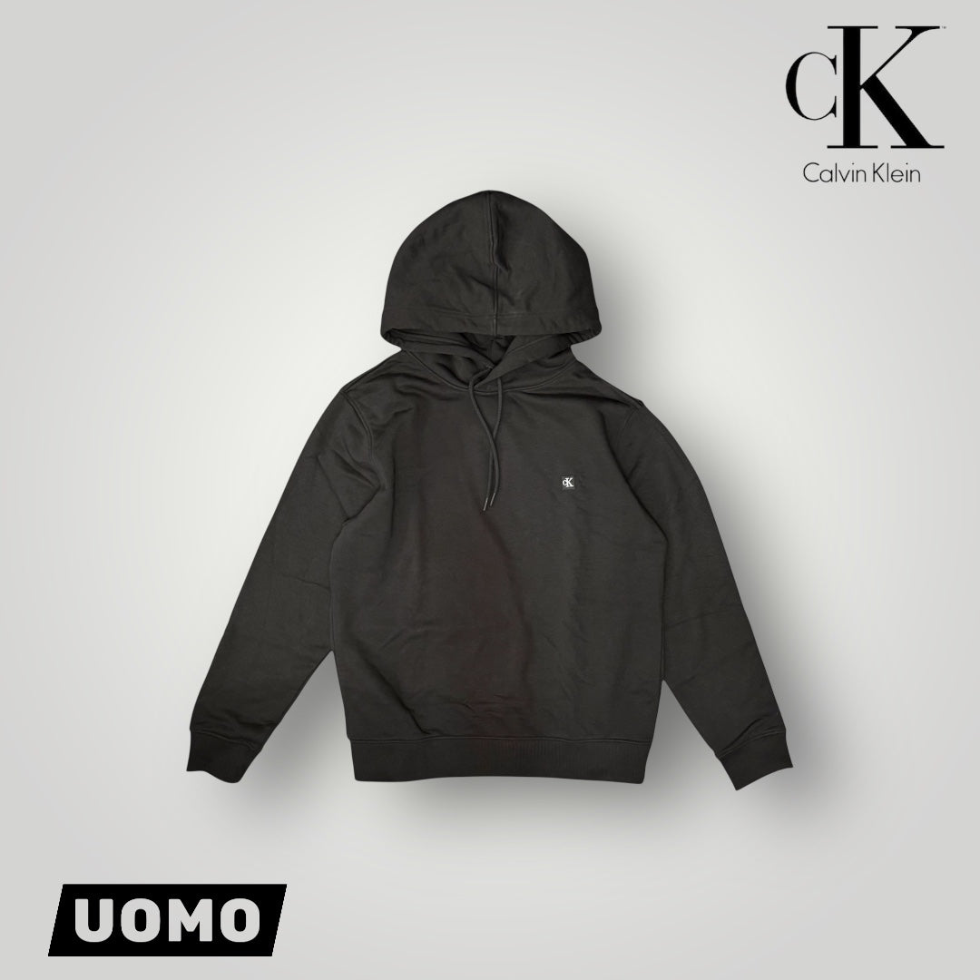 Felpa CALVIN KLEIN Uomo con cappuccio, tex. garzato, col.Nero (targhetta lato cuore CK)