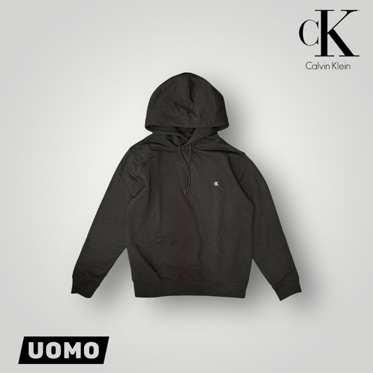 Felpa CALVIN KLEIN Uomo con cappuccio, tex. garzato, col.Nero (targhetta lato cuore CK)