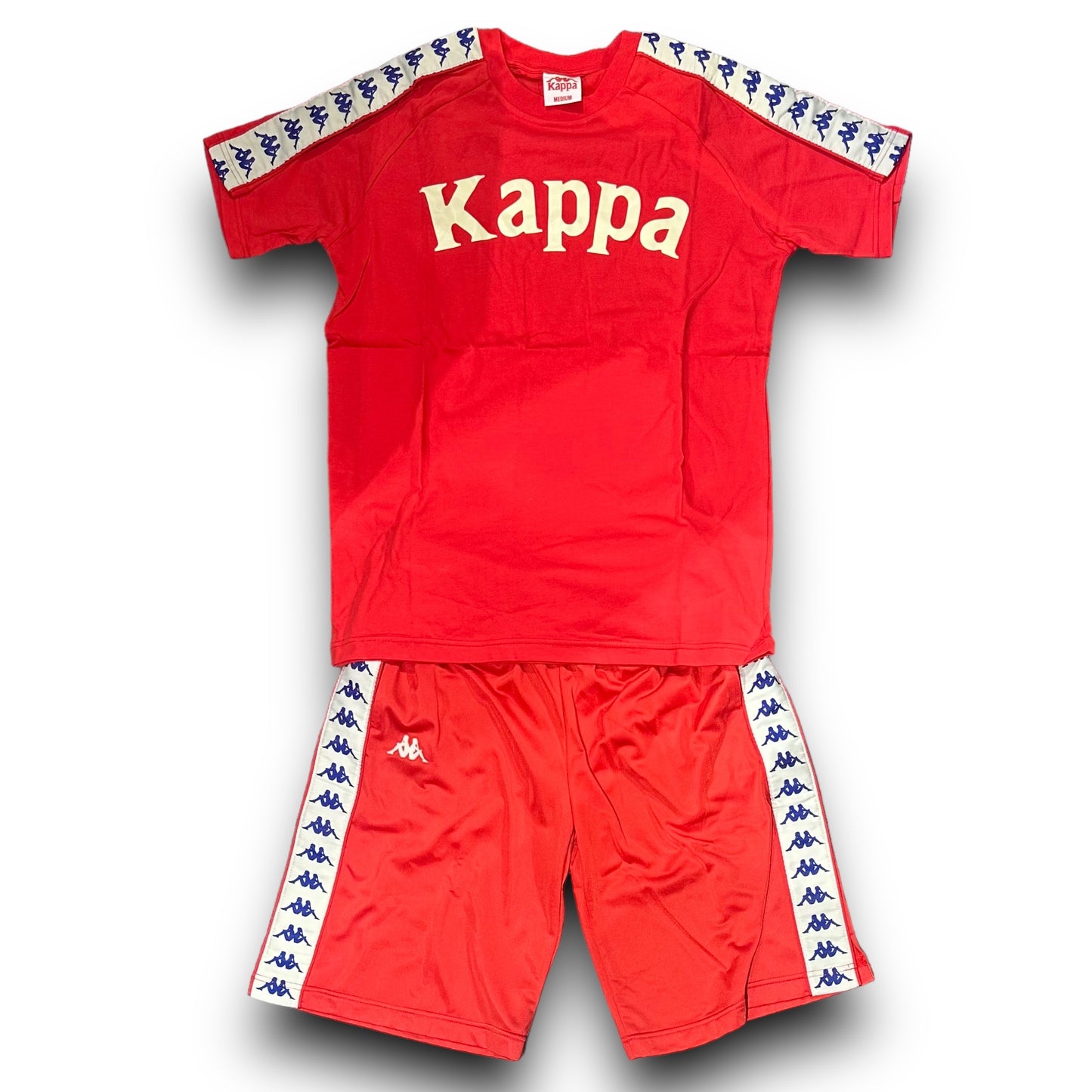 Completino estivo KAPPA Uomo, t-shirt in cotone con stampa frontale RegularFit, pantalone in tessuto acetato RegularFit, col.Rosso