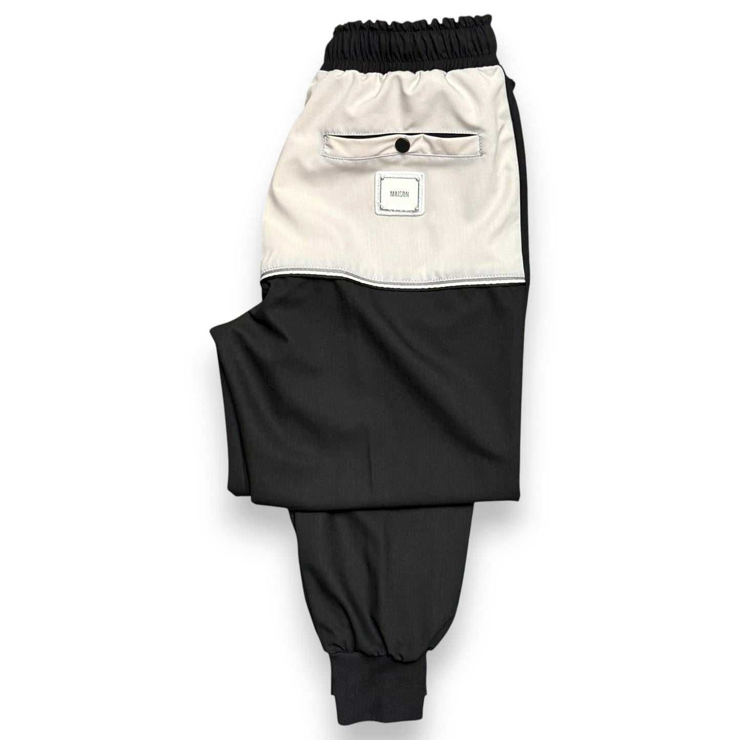 Pantalone MAISON 9 PARIS, in tessuto tecnico, col. Nero/Crema